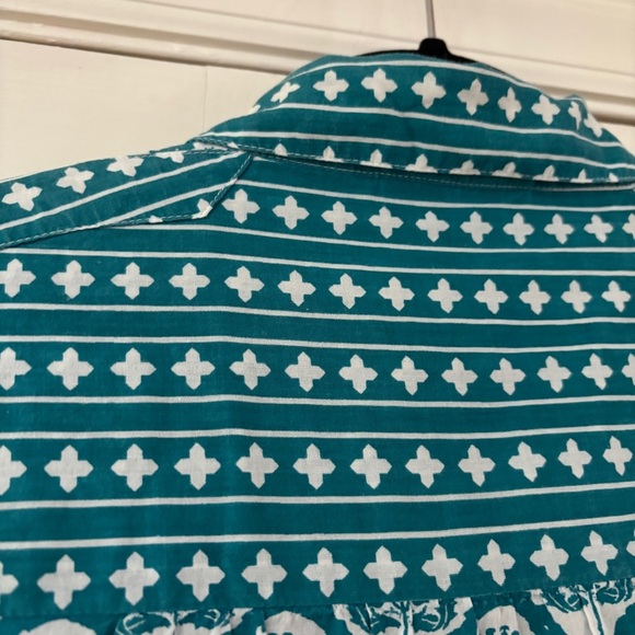 Soft Surroundings Size Small Teal Damask Paisley Diamond Patterned Top Blouse - Picture 11 of 14